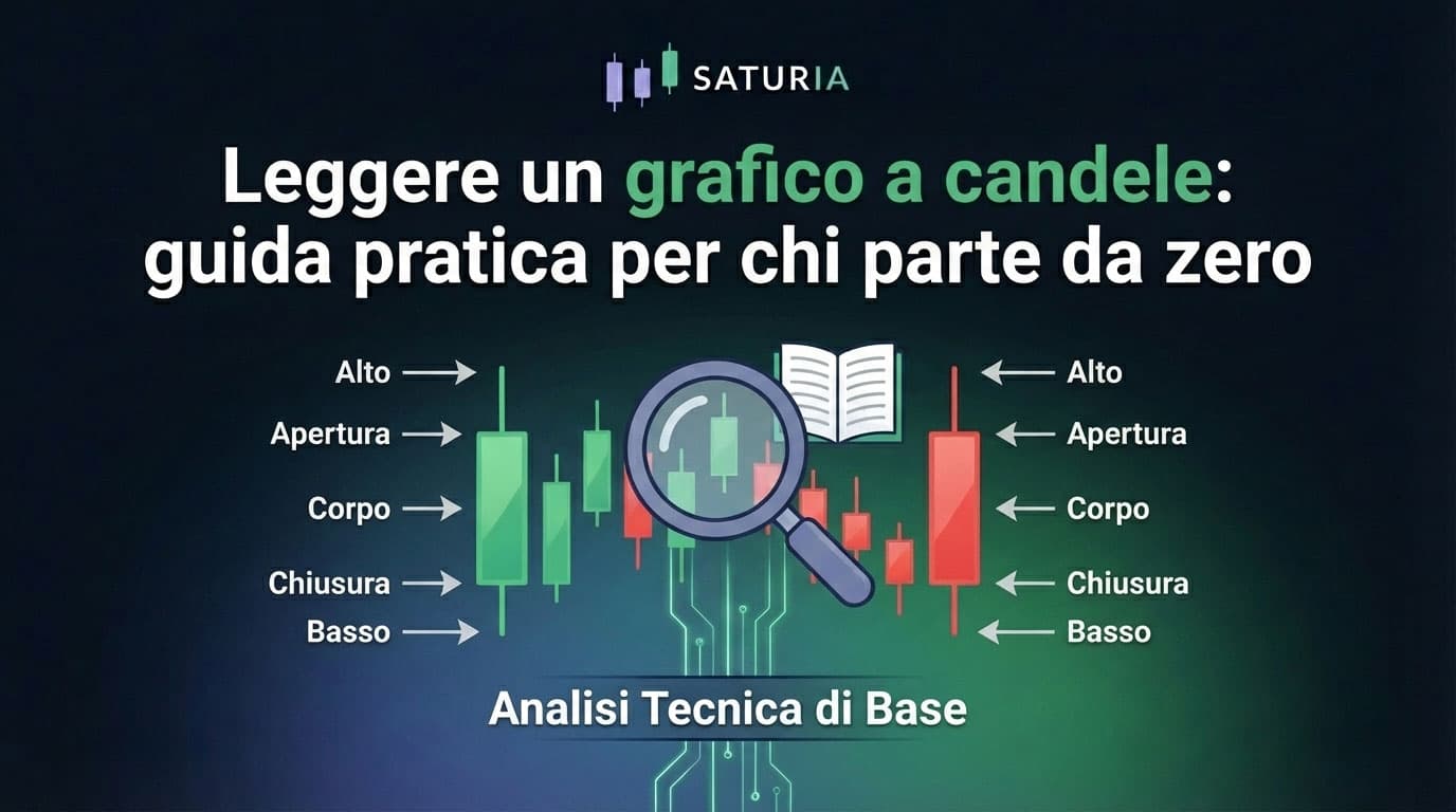 Grafico a candele crypto sulla dashboard Saturia