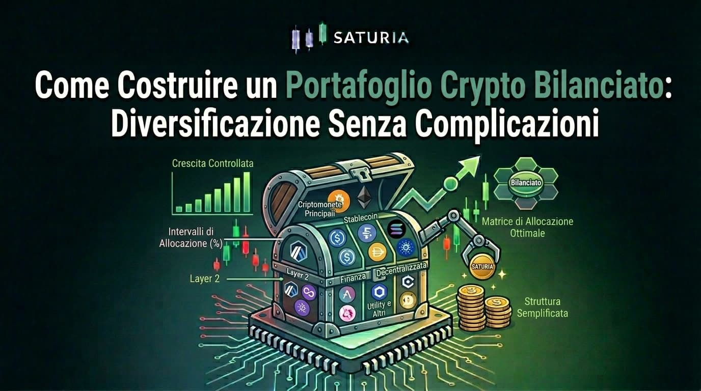 Portafoglio crypto bilanciato sulla dashboard Saturia