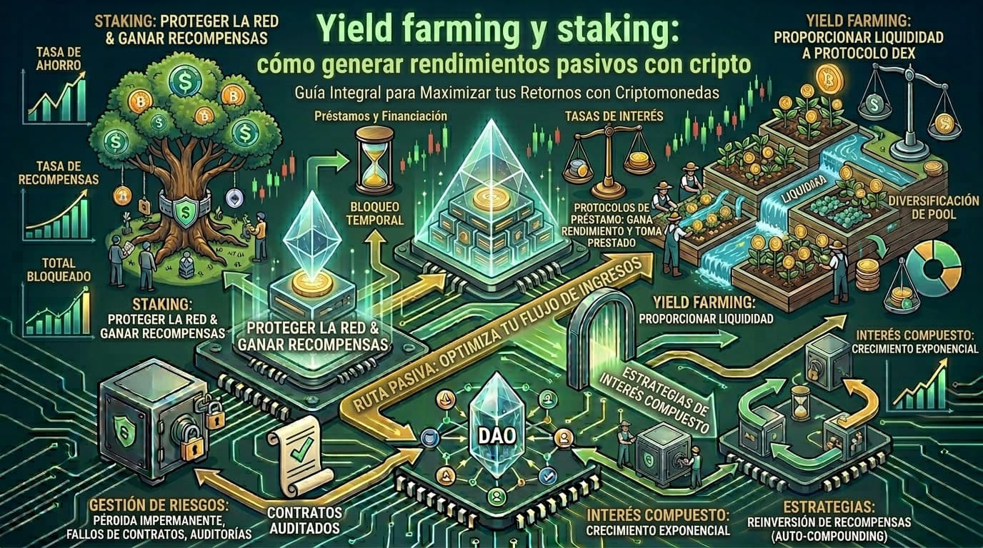 Rendimientos pasivos yield farming y staking en Saturia
